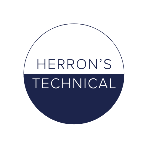 Herron's Technical Service logo; blue circle with top half white and bottom half blue.